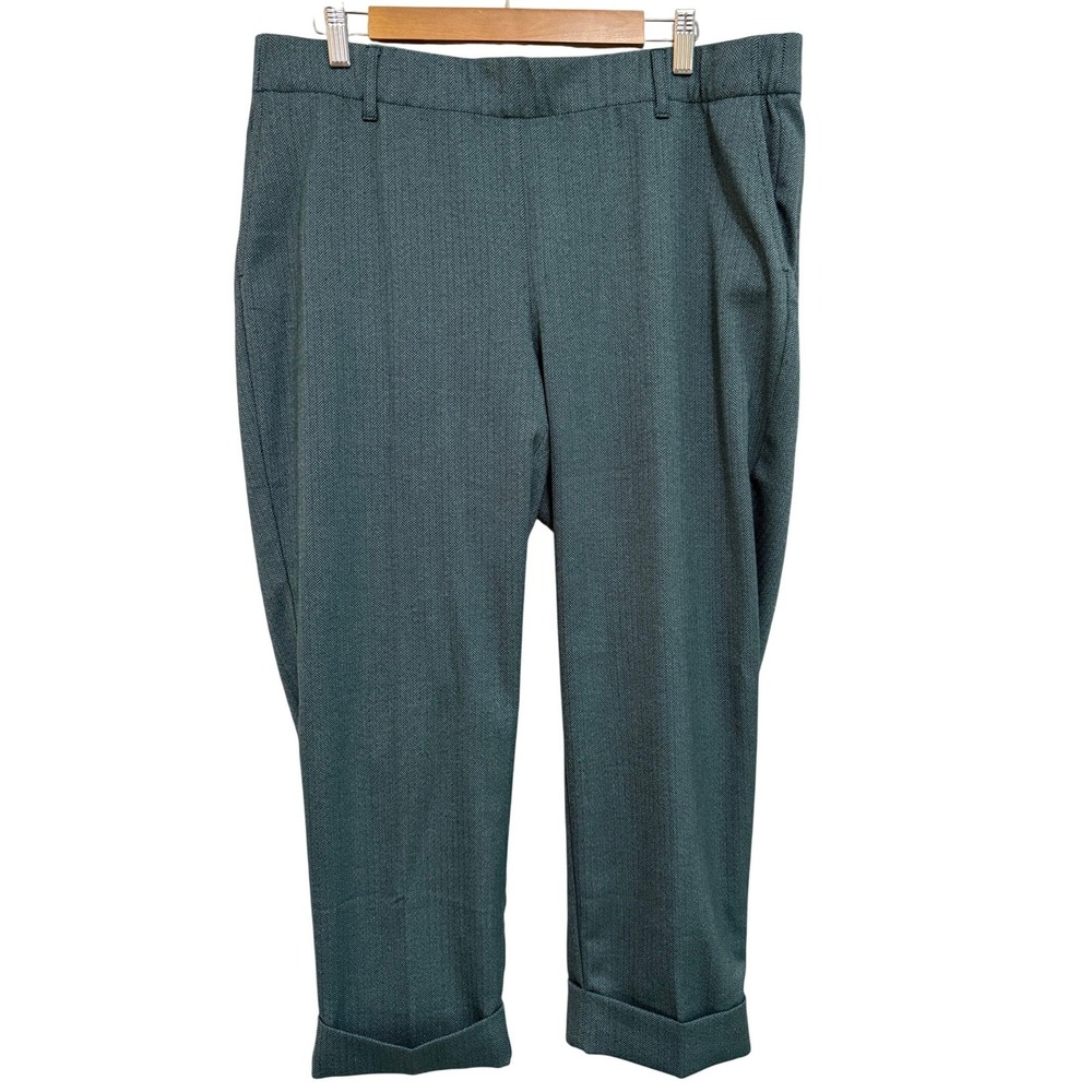 J.Jill Women Ankle Trousers XL Petite Green Herringbone Cuffed Career Academia